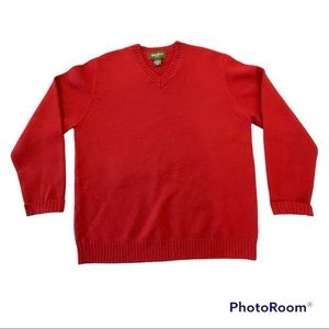 Vintage 1980s Eddie Bauer Cranberry wool V-neck Unisex Pull-over Sweater